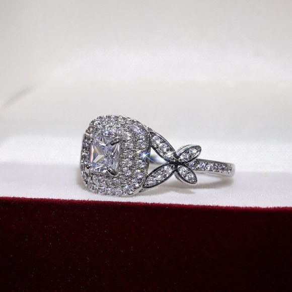 🔥Beautiful Pure Princess Cut Square CZ Romantic Wedding Ring, K820 - Picture 3 of 5